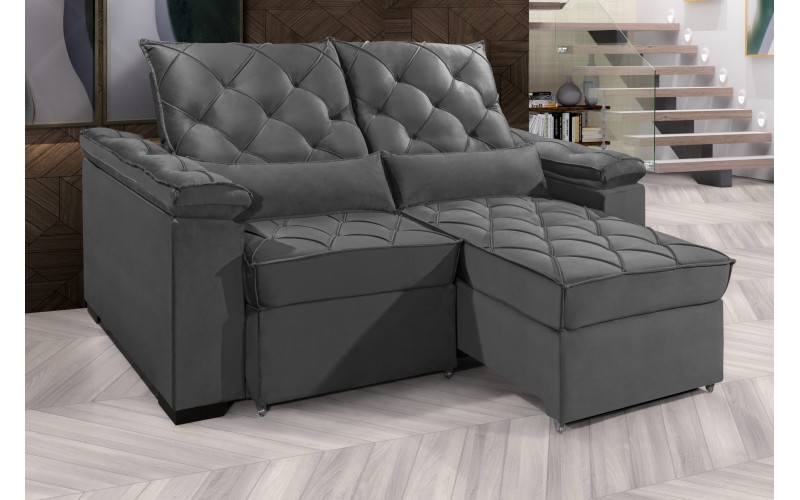 Sofá Retrátil e Reclinável BERLIM 2.70m Velusoft D33 "Cinza" - ESTILO ESTOFADOS Sofá Retrátil e Reclinável BERLIM 2.70m Velusoft D33 "Cinza" - ESTILO ESTOFADOS