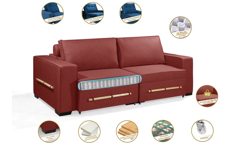 Sofá Retrátil e Reclinável 2.70m ESTILO ESTOFADOS - CHAYENE com SoftGel D33 Linho "Vermelho" Sofá Retrátil e Reclinável 2.70m ESTILO ESTOFADOS - CHAYENE com SoftGel D33 Linho "Vermelho"
