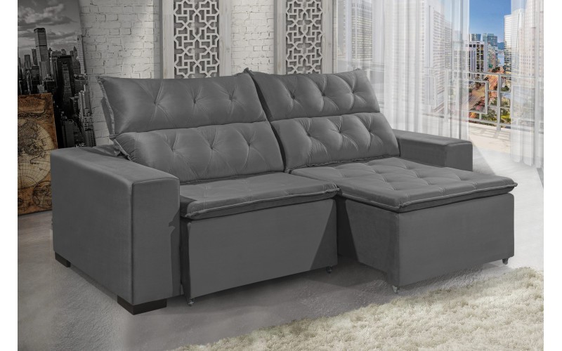 Sofá Retrátil e Reclinável DUBAI 1,90m com Pillow de 8cm Velusoft D33 Cor "CINZA" - ESTILO ESTOFADOS Sofá Retrátil e Reclinável DUBAI 1,90m com Pillow de 8cm Velusoft D33 Cor "CINZA" - ESTILO ESTOFADOS
