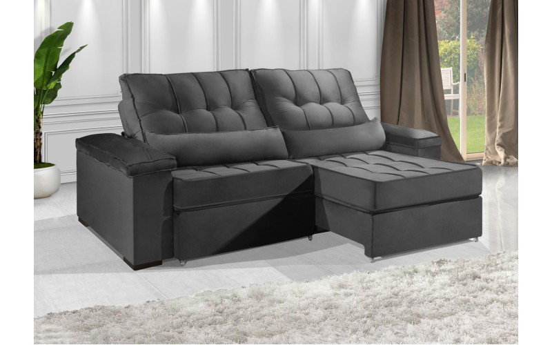 Sofá Retrátil e Reclinável 2.90m ESTILO ESTOFADOS - MOSCOU com SoftGel D33 Velusoft "Cinza" Sofá Retrátil e Reclinável 2.90m ESTILO ESTOFADOS - MOSCOU com SoftGel D33 Velusoft "Cinza"