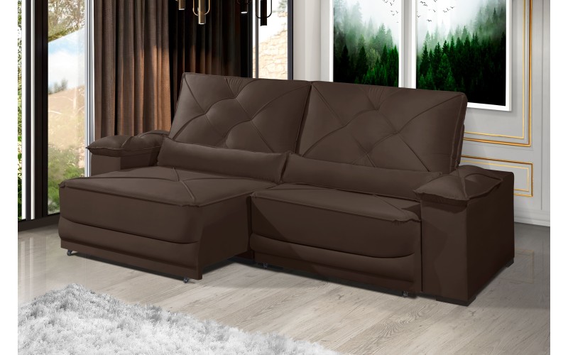 Sofá Retrátil e Reclinável 2.20m ESTILO ESTOFADOS - ODIN com SoftGel D33 Velusoft "Marrom" Sofá Retrátil e Reclinável 2.20m ESTILO ESTOFADOS - ODIN com SoftGel D33 Velusoft "Marrom"