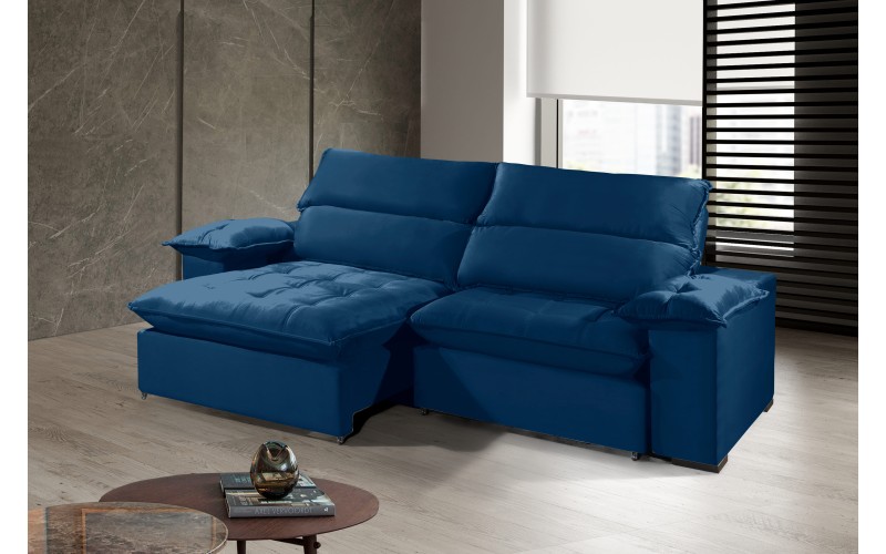 Sofá Retrátil e Reclinável 2.50m ESTILO ESTOFADOS - OSLO com SoftGel D33 Velusoft "Azul" Sofá Retrátil e Reclinável 2.50m ESTILO ESTOFADOS - OSLO com SoftGel D33 Velusoft "Azul"