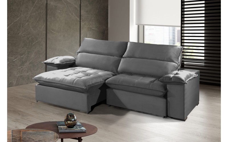 Sofá Retrátil e Reclinável 2.50m ESTILO ESTOFADOS - OSLO com SoftGel D33 Velusoft "Cinza" Sofá Retrátil e Reclinável 2.50m ESTILO ESTOFADOS - OSLO com SoftGel D33 Velusoft "Cinza"