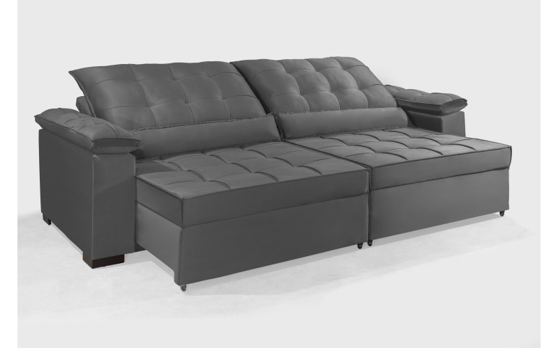 Sofá Retrátil e Reclinável RENEW 2.50m ESTILO ESTOFADOS - França Velusoft Cor "Cinza" Sofá Retrátil e Reclinável RENEW 2.50m ESTILO ESTOFADOS - França Velusoft Cor "Cinza"