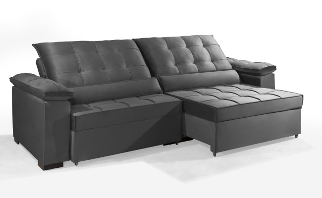 Sofá Retrátil e Reclinável RENEW 2.30m ESTILO ESTOFADOS - França Velusoft Cor "Cinza"