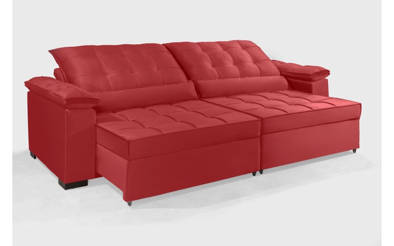 Sofá Retrátil e Reclinável RENEW 2.50m ESTILO ESTOFADOS - França Velusoft Cor "Vermelho" Sofá Retrátil e Reclinável RENEW 2.50m ESTILO ESTOFADOS - França Velusoft Cor "Vermelho"