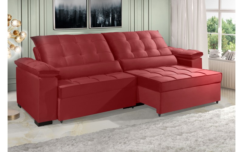 Sofá Retrátil e Reclinável RENEW 2.50m ESTILO ESTOFADOS - França Velusoft Cor "Vermelho" Sofá Retrátil e Reclinável RENEW 2.50m ESTILO ESTOFADOS - França Velusoft Cor "Vermelho"