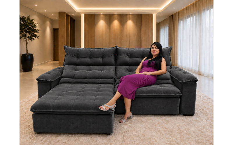 Sofá Retrátil Livia 2,70 Metros Velusoft | Conforto e Elegância para sua Sala