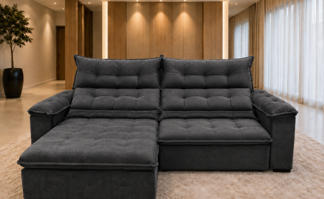 Sofá Retrátil Livia 2,10 Metros Velusoft | Conforto e Elegância para sua Sala
