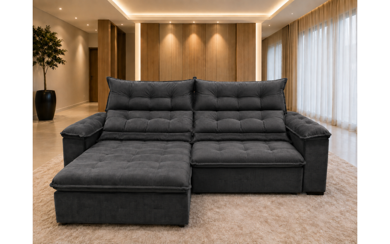 Sofá Retrátil Livia 2,70 Metros Velusoft | Conforto e Elegância para sua Sala