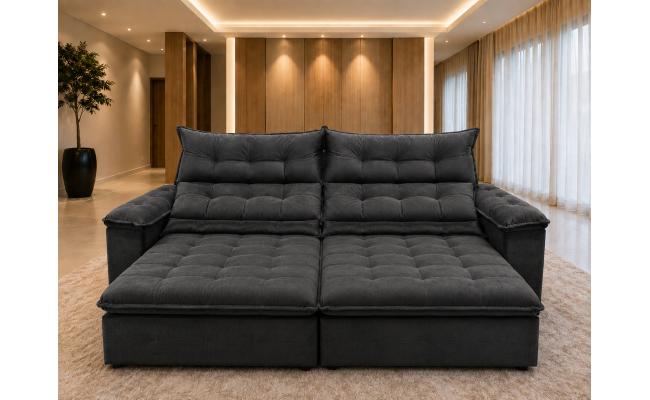Sofá Retrátil Livia 2,90 Metros Velusoft | Conforto e Elegância para sua Sala