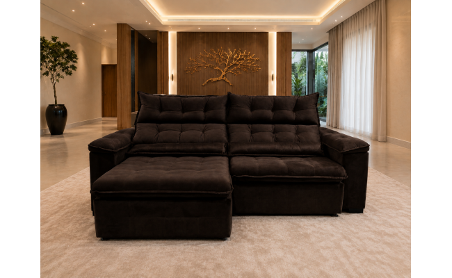 Sofá Retrátil Livia 2,90 Metros Velusoft | Conforto e Elegância para sua Sala