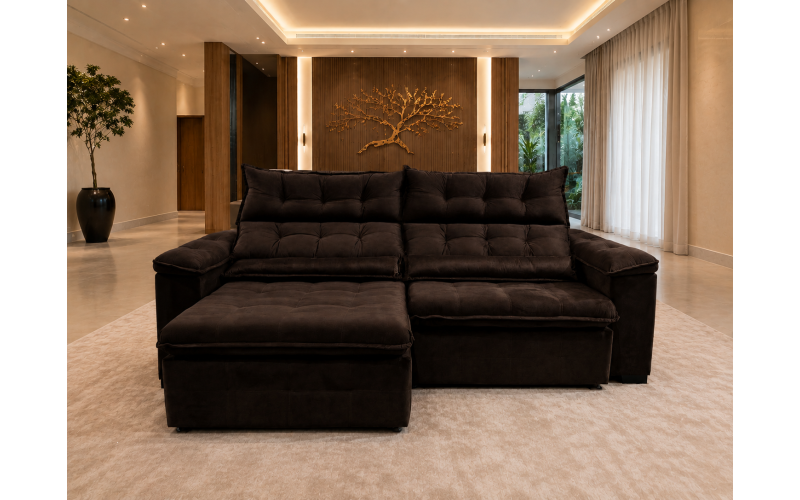 Sofá Retrátil Livia 2,50 Metros Velusoft | Conforto e Elegância para sua Sala