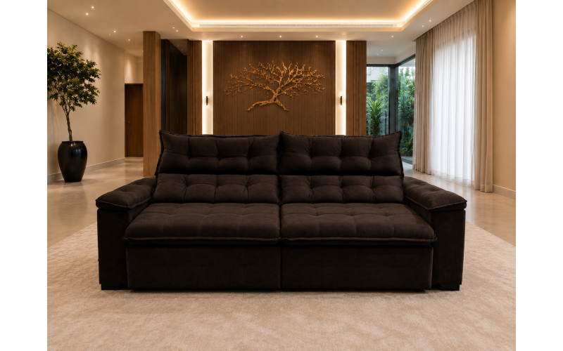 Sofá Retrátil Livia 2,50 Metros Velusoft | Conforto e Elegância para sua Sala