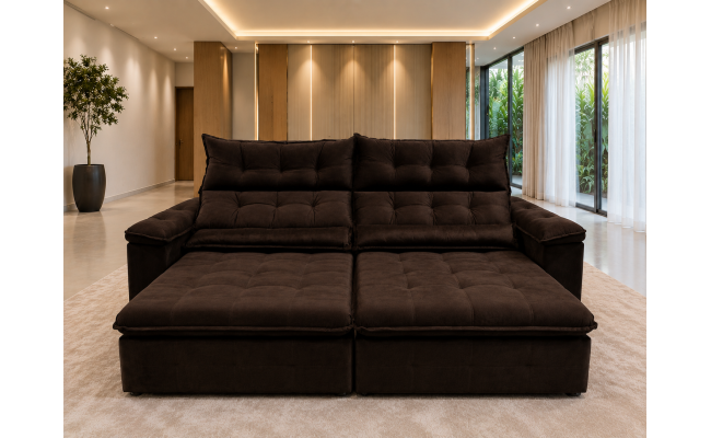 Sofá Retrátil Livia 2,90 Metros Velusoft | Conforto e Elegância para sua Sala