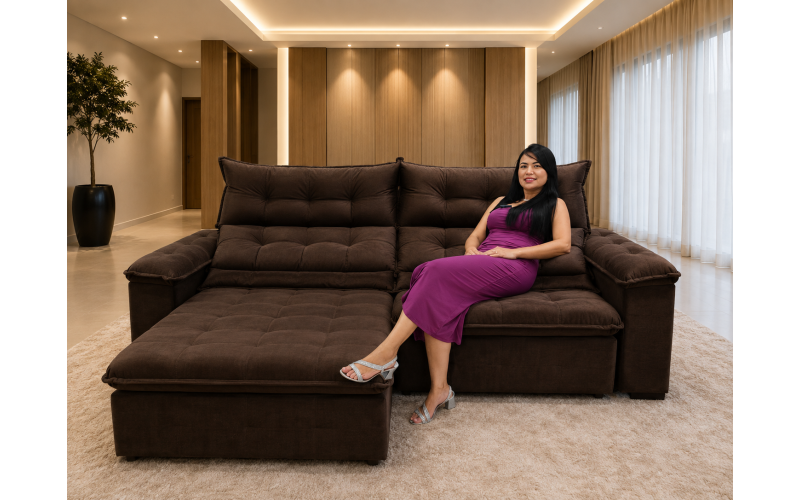 Sofá Retrátil Livia 2,50 Metros Velusoft | Conforto e Elegância para sua Sala