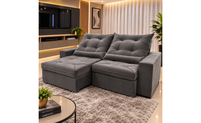  Sofá Retrátil Sophia 2,90 Metros velusoft | Conforto e Elegância para sua Sala