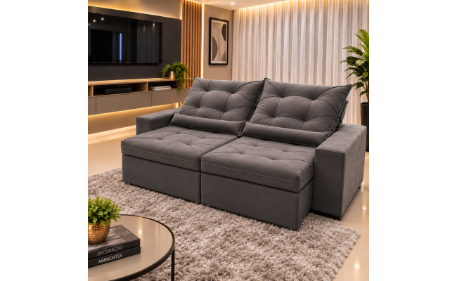  Sofá Retrátil Sophia 2,70 Metros velusoft | Conforto e Elegância para sua Sala