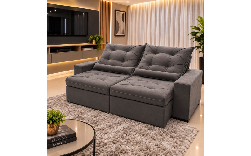  Sofá Retrátil Sophia 2,90 Metros velusoft | Conforto e Elegância para sua Sala
