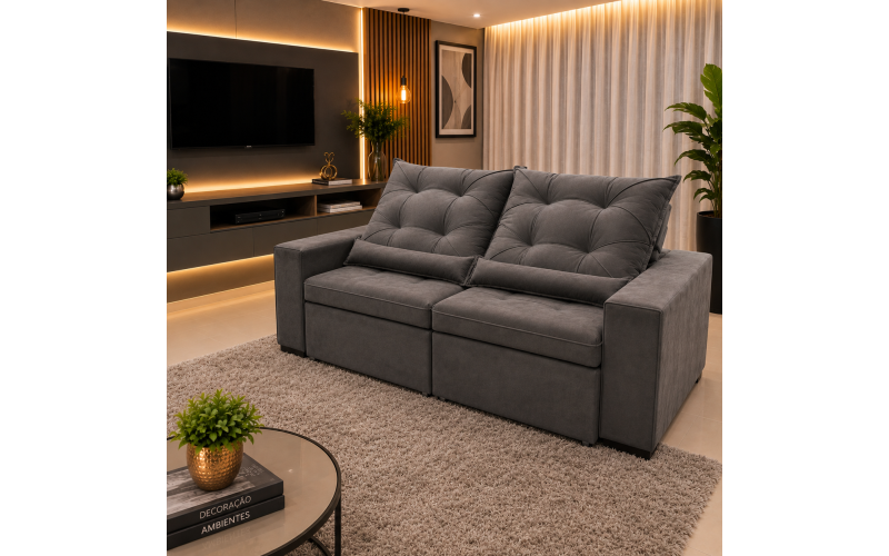  Sofá Retrátil Sophia 2,90 Metros velusoft | Conforto e Elegância para sua Sala