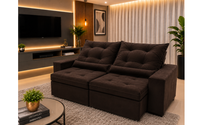  Sofá Retrátil Sophia 2,90 Metros velusoft | Conforto e Elegância para sua Sala