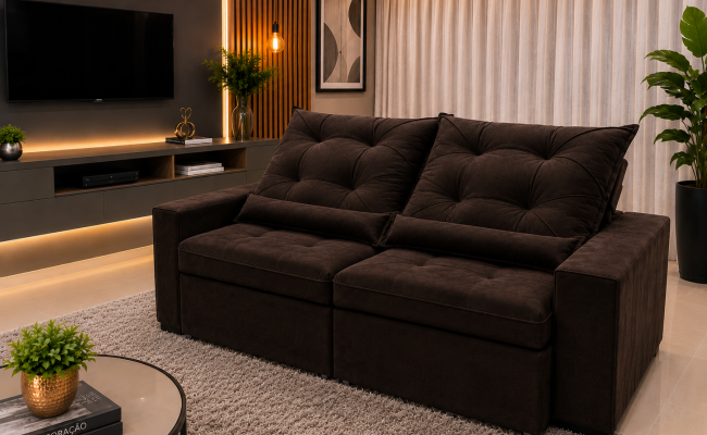  Sofá Retrátil Sophia 2,50 Metros velusoft | Conforto e Elegância para sua Sala
