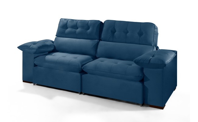 Sofá Retrátil Reclinável AMÃ 2.90m ESTILO ESTOFADOS - França Velusoft COR "AZUL"