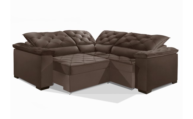 Sofá Retrátil Reclinável BERLIM DE CANTO 2.40 x 2.40 ESTILO ESTOFADOS - França Velusoft COR "MARROM"
