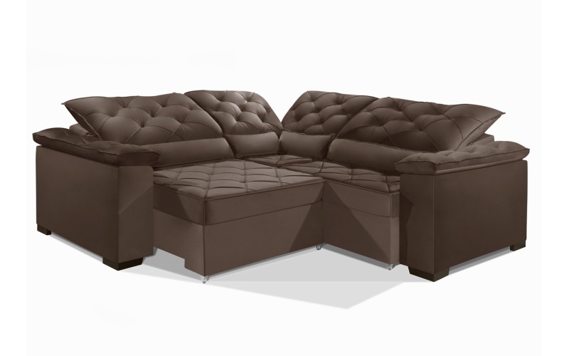 Sofá Retrátil Reclinável BERLIM DE CANTO 2.30 x 2.30 ESTILO ESTOFADOS - França Velusoft COR "MARROM" Sofá Retrátil Reclinável BERLIM DE CANTO 2.30 x 2.30 ESTILO ESTOFADOS - França Velusoft COR "MARROM"