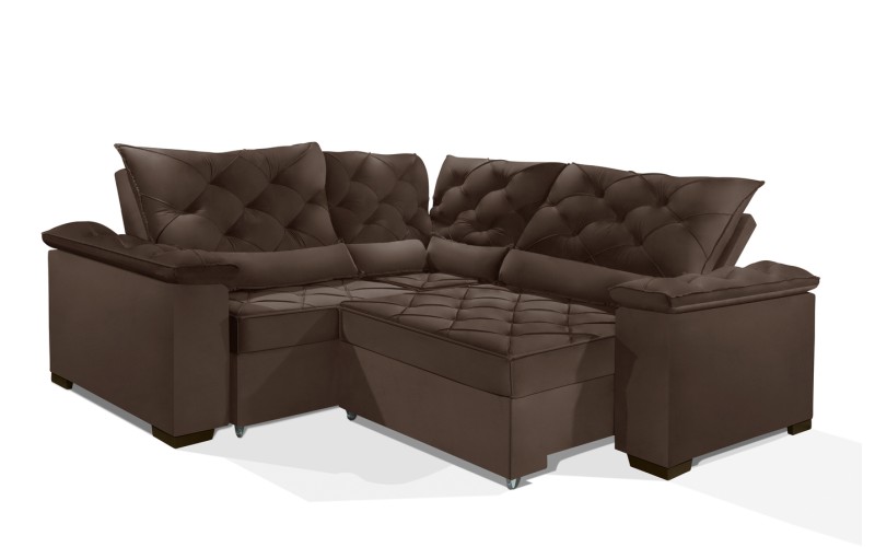 Sofá Retrátil Reclinável BERLIM DE CANTO 2.30 x 2.30 ESTILO ESTOFADOS - França Velusoft COR "MARROM" Sofá Retrátil Reclinável BERLIM DE CANTO 2.30 x 2.30 ESTILO ESTOFADOS - França Velusoft COR "MARROM"