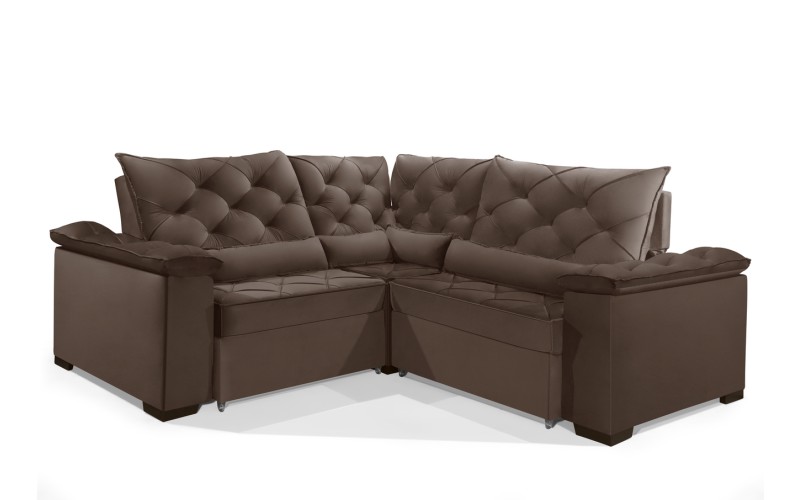 Sofá Retrátil Reclinável BERLIM DE CANTO 2.30 x 2.30 ESTILO ESTOFADOS - França Velusoft COR "MARROM" Sofá Retrátil Reclinável BERLIM DE CANTO 2.30 x 2.30 ESTILO ESTOFADOS - França Velusoft COR "MARROM"