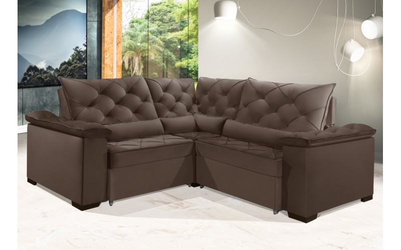 Sofá Retrátil Reclinável BERLIM DE CANTO 2.30 x 2.30 ESTILO ESTOFADOS - França Velusoft COR "MARROM" Sofá Retrátil Reclinável BERLIM DE CANTO 2.30 x 2.30 ESTILO ESTOFADOS - França Velusoft COR "MARROM"