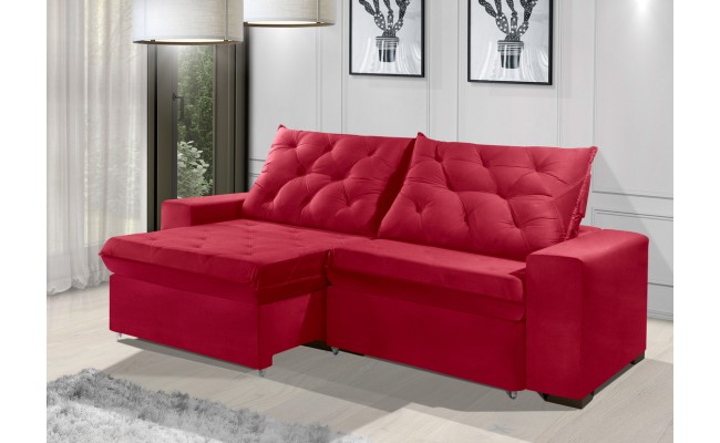 Sofá Retrátil e Reclinável 2,70m ESTILO ESTOFADOS - EUROPA com SoftGel D33 Velupluma "Vermelho"