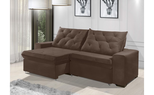 Sofá Retrátil e Reclinável 2,70m ESTILO ESTOFADOS - EUROPA com SoftGel D33 Velupluma "Marrom"