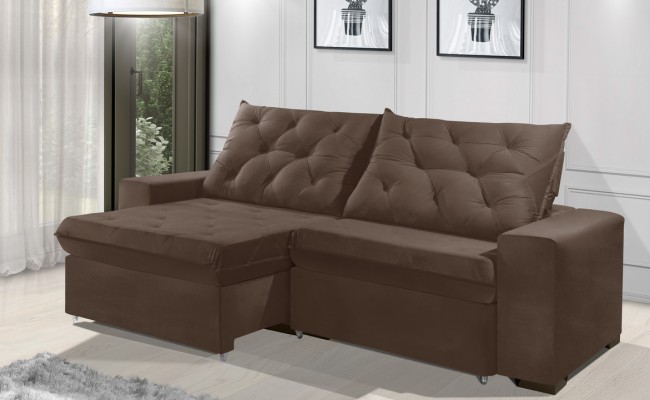 Sofá Retrátil e Reclinável 2.50m ESTILO ESTOFADOS - EUROPA com SoftGel D33 "Marrom"