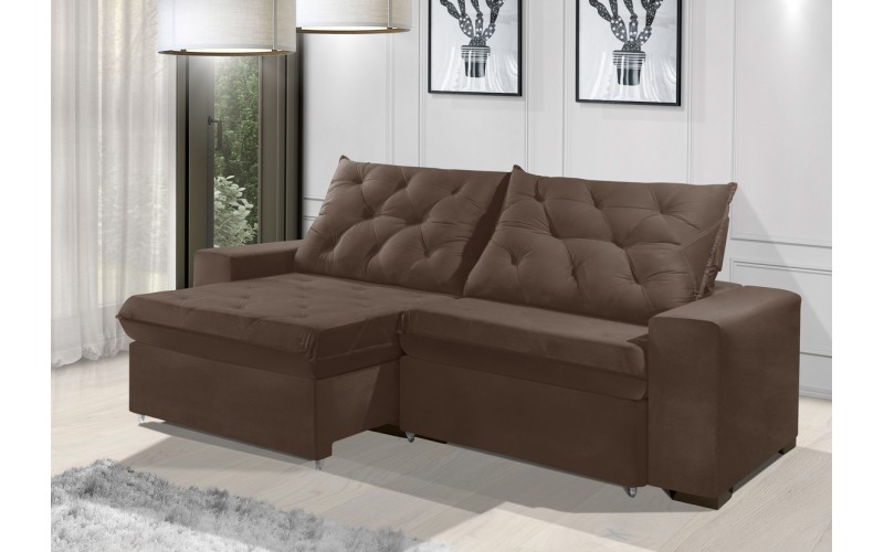 Sofá Retrátil e Reclinável 2.10m ESTILO ESTOFADOS - EUROPA com SoftGel D33 Velupluma "Marrom" Sofá Retrátil e Reclinável 2.10m ESTILO ESTOFADOS - EUROPA com SoftGel D33 Velupluma "Marrom"
