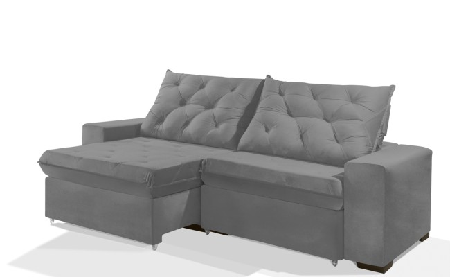 Sofá Retrátil e Reclinável 2,70m ESTILO ESTOFADOS - EUROPA com SoftGel D33 Velupluma "Prata"