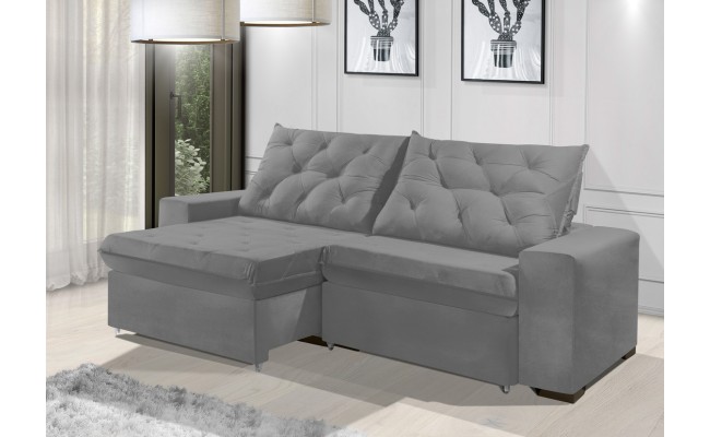Sofá Retrátil e Reclinável 2,70m ESTILO ESTOFADOS - EUROPA com SoftGel D33 Velupluma "Prata"