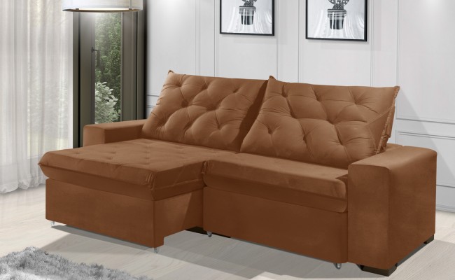 Sofá Retrátil e Reclinável 2.50m ESTILO ESTOFADOS - EUROPA com SoftGel D33 "Terracota"