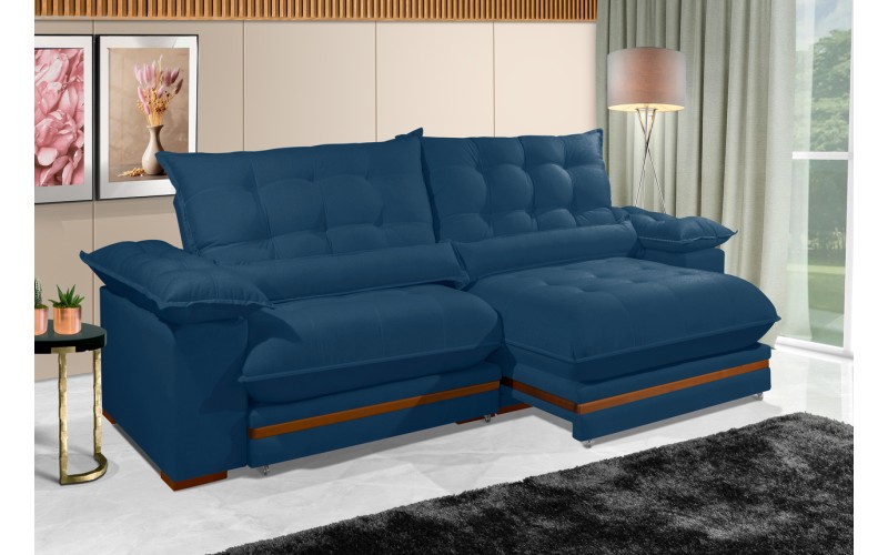 Sofá Retrátil Reclinável IRÃ 2.20m ESTILO ESTOFADOS - França Velusoft COR "AZUL" Sofá Retrátil Reclinável IRÃ 2.20m ESTILO ESTOFADOS - França Velusoft COR "AZUL"