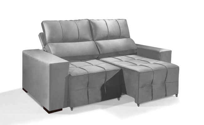 Sofá Retrátil Reclinável MIAMI 2.00m ESTILO ESTOFADOS - Inca Velusoft COR "PRATA"