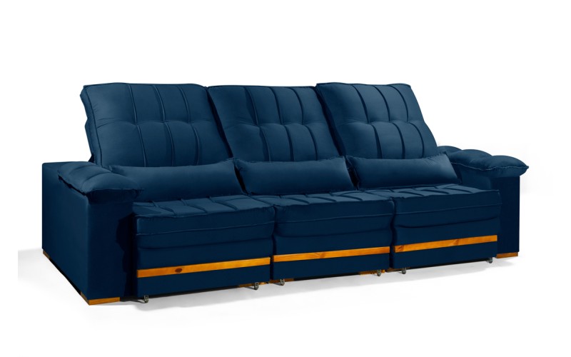 Sofá Retrátil Reclinável MORFEU 3 módulos 4,10m ESTILO ESTOFADOS - França Velusoft COR "AZUL" Sofá Retrátil Reclinável MORFEU 3 módulos 4,10m ESTILO ESTOFADOS - França Velusoft COR "AZUL"