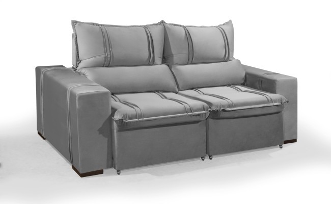 Sofá Retrátil e Reclinável 2.50m ESTILO ESTOFADOS - THOR com SoftGel D33 Velusoft "Prata"