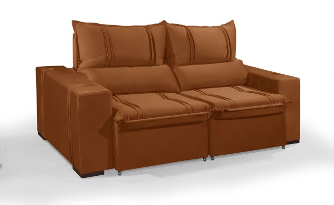 Sofá Retrátil e Reclinável 2.50m ESTILO ESTOFADOS - THOR com SoftGel D33 Velusoft "Terracota"