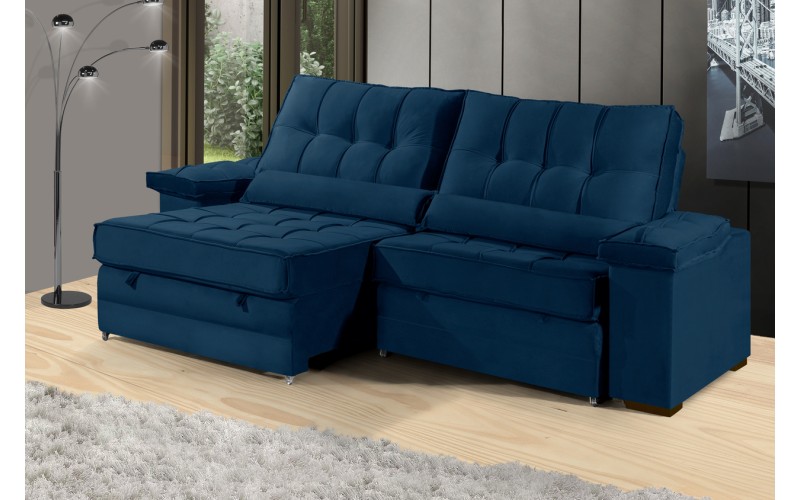 Sofá Retrátil Reclinável TOGO 2,20m ESTILO ESTOFADOS - França Velusoft COR "AZUL" Sofá Retrátil Reclinável TOGO 2,20m ESTILO ESTOFADOS - França Velusoft COR "AZUL"