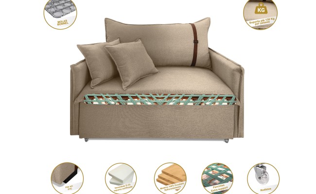 Poltrona Sofá Cama Valence Premium 110cm SoftGel D33  Linho Bege Poltrona Sofá Cama Valence Premium 110cm SoftGel D33  Linho Bege