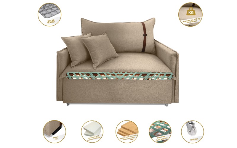 Poltrona Sofá Cama Valence Premium 140cm SoftGel D33 Linho Bege Poltrona Sofá Cama Valence Premium 140cm SoftGel D33 Linho Bege