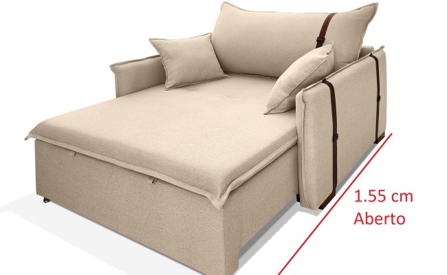Poltrona Sofá Cama Valence Premium 130cm SoftGel D33  Linho Bege