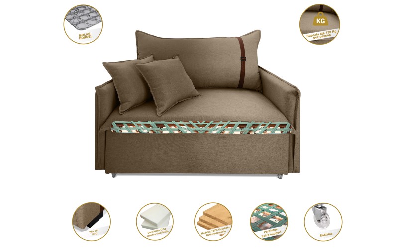 Poltrona Sofá Cama Valence Premium 120cm SoftGel D33 Linho Marrom Poltrona Sofá Cama Valence Premium 120cm SoftGel D33 Linho Marrom