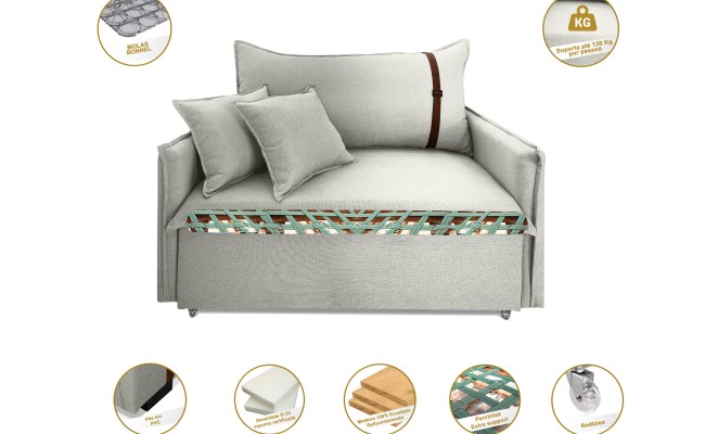 Poltrona Sofá Cama Valence Premium 140cm SoftGel D33  Linho Palha Poltrona Sofá Cama Valence Premium 140cm SoftGel D33  Linho Palha